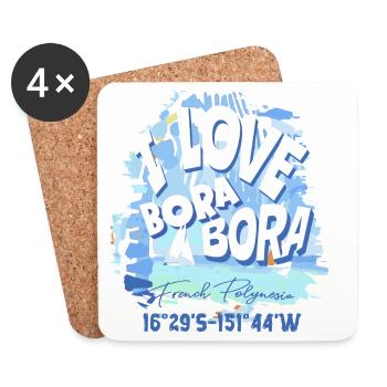 Design I love Bora Bora Bleu - Dessous de verre (lot de 4) - blanc - Devant