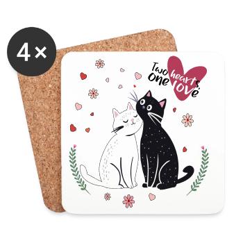 Verspielte Katzen mit Herzen - Untersetzer (4er-Set) - Weiß - Vorne