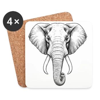Illustration détaillée d’un éléphant en noir et blanc - Dessous de verre (lot de 4) - blanc - Devant