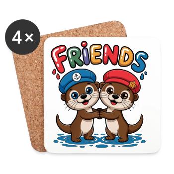Cute Otter Friendship Illustration - Coasters (set of 4) - white - Front