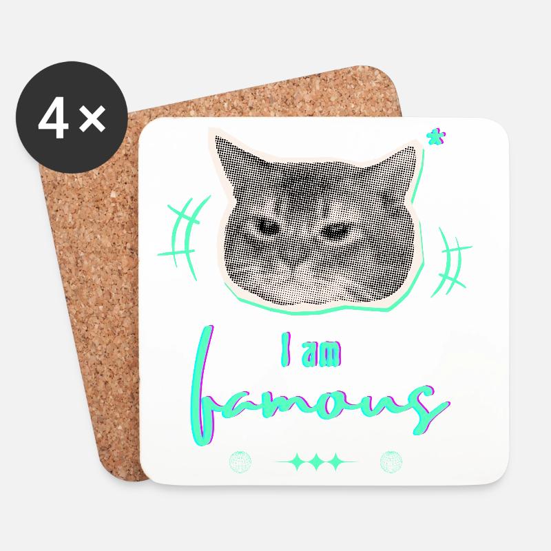 Humorvolle Katzenmeme Gestaltung - I am famous - Untersetzer (4er-Set) - Weiß