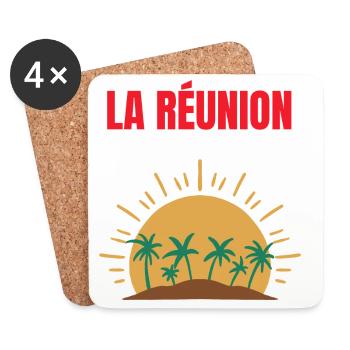 T-shirt La Réunion soleil et palmiers - Dessous de verre (lot de 4) - blanc - Devant