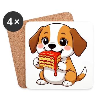 Cute Beagle Lasagna Italian Food Cartoon - Coasters (set of 4) - white - Front