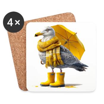 Seagull with yellow umbrella and boots - Coasters (set of 4) - white - Front