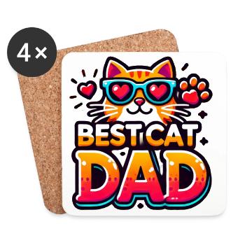 Bester Katzenvater, Vater liebt Katzen - Untersetzer (4er-Set) - Weiß - Vorne