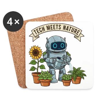 Tech meets nature robot gardener - Coasters (set of 4) - white - Front