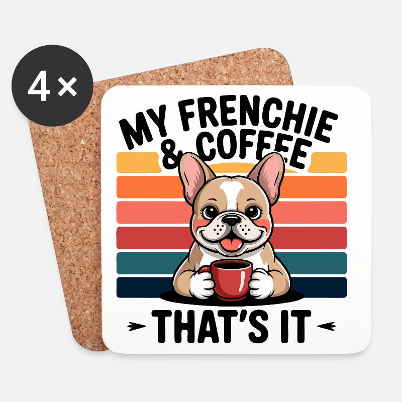 Kaffeetrinkender Frenchie mit Regenbogen - Untersetzer (4er-Set) - Weiß