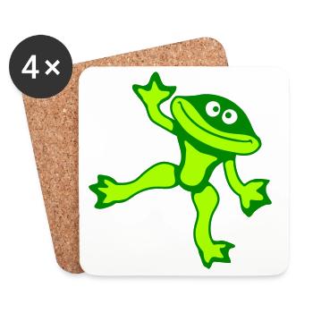 Frosch Kröte Tanzt Lustig Albern Frech Winkt Comic - Untersetzer (4er-Set) - Weiß - Vorne