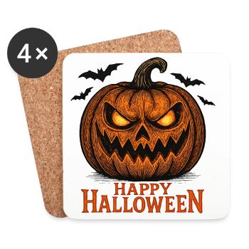 Halloween Kürbis Grusel Shirt - Untersetzer (4er-Set) - Weiß - Vorne