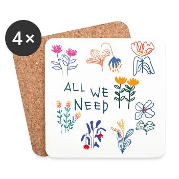 All We Need Blumen - Untersetzer (4er-Set) - Weiß - Vorne