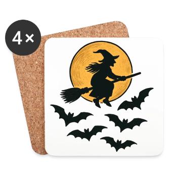 Flying Witch with Bats – Halloween Design - Coasters (set of 4) - white - Front