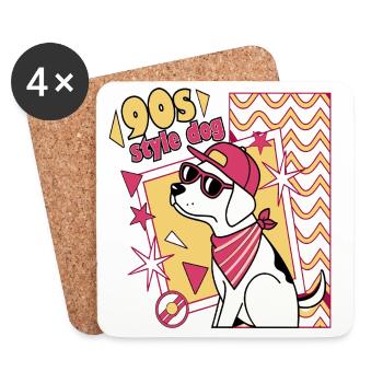 Retro 90er Jahre Hund mit Sonnenbrille - Untersetzer (4er-Set) - Weiß - Vorne