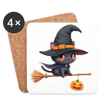Halloween Cat with Halloween Pumpkin - Coasters (set of 4) - white - Front
