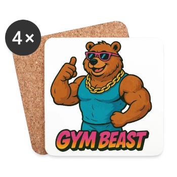 Gym bête ours muscle héros en débardeur - Dessous de verre (lot de 4) - blanc - Devant
