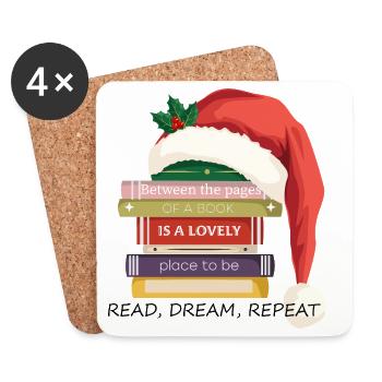 Bücherstapel mit Weihnachtsmütze - Untersetzer (4er-Set) - Weiß - Vorne