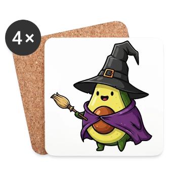 Lustiger Halloween Avocado Hexe Hexenbesen Cartoon - Untersetzer (4er-Set) - Weiß - Vorne