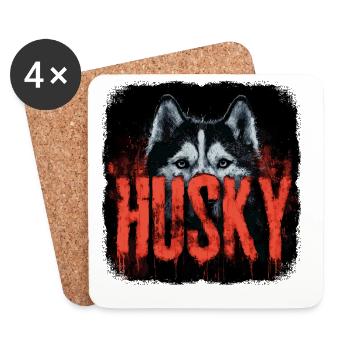 Chien husky – Hunde Portrait Design - Dessous de verre (lot de 4) - blanc - Devant