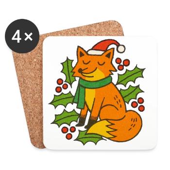 Holiday Fox in Scarf and Hat - Coasters (set of 4) - white - Front