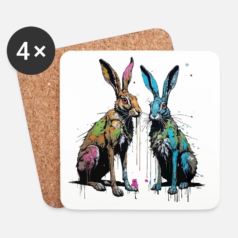 Zwei Street Art Hasen - Untersetzer (4er-Set) - Weiß