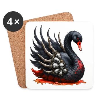 Cygne noir avec des crânes - Dessous de verre (lot de 4) - blanc - Devant