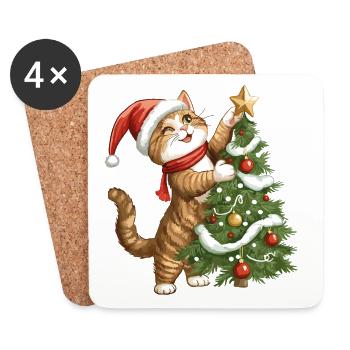 Katze Weihnachtsbaum Weihnachten Xmas Süß Lustig - Untersetzer (4er-Set) - Weiß - Vorne