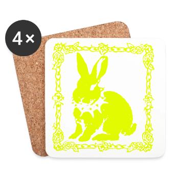 Neon Gelb Hase im Barockrahmen - Untersetzer (4er-Set) - Weiß - Vorne