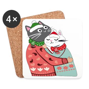 Cats in the magic of winter - Coasters (set of 4) - white - Front