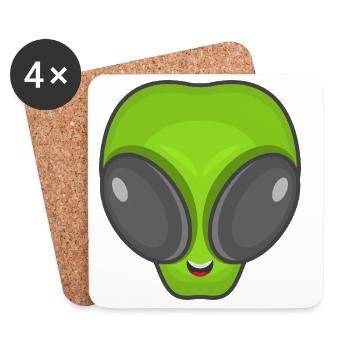 Grüner Alien Kopf - Untersetzer (4er-Set) - Weiß - Vorne