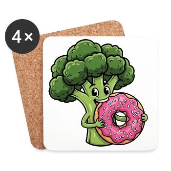 Brocoli sucré dessin animé beignet dessert légumes - Dessous de verre (lot de 4) - blanc - Devant