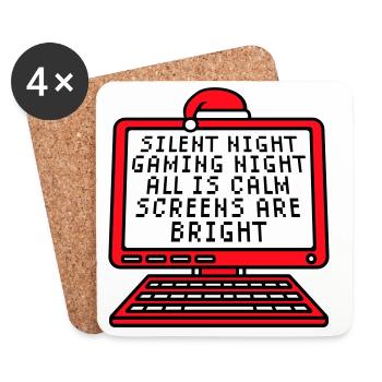 Silent Night Gaming Night All Calm Screens Bright - Coasters (set of 4) - white - Front