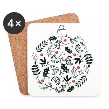 Christmas Bauble with Holly and Rowan Leaves - Coasters (set of 4) - white - Front