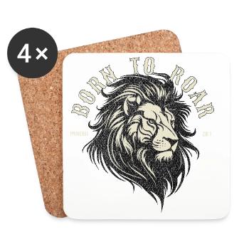 🦁Born to Roar – Proverbs 28:1 Christian Lion - Coasters (set of 4) - white - Front