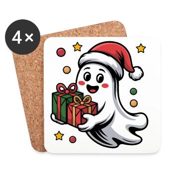 Weihnachtsgeist mit Geschenk - Dessous de verre (lot de 4) - blanc - Devant