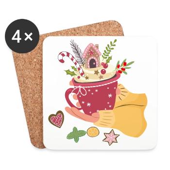  Weihnachtstasse mit Lebkuchenhaus Advent  - Untersetzer (4er-Set) - Weiß - Vorne