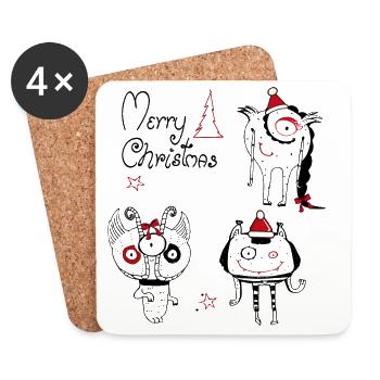 Weihnachtliche  Monster - Untersetzer (4er-Set) - Weiß - Vorne