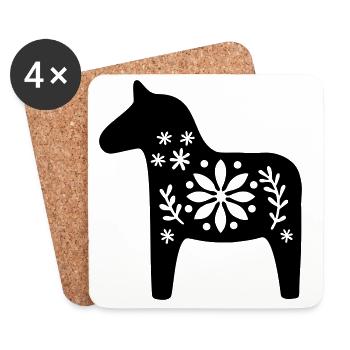 Scandinavian Dala Horse – Nordic Folk Art Design - Coasters (set of 4) - white - Front