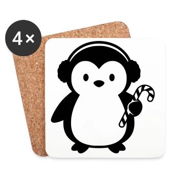 Cute Penguin with Candy Cane | Christmas - Coasters (set of 4) - white - Front