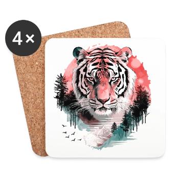 Tigre, Tête de tigre, Gros chat, Nature, Sauvage, Sauvage, Fort - Dessous de verre (lot de 4) - blanc - Devant