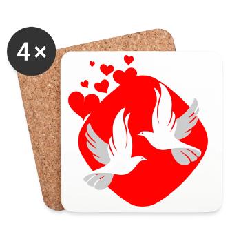 Colombe d amour sur fond rouge - Dessous de verre (lot de 4) - blanc - Devant