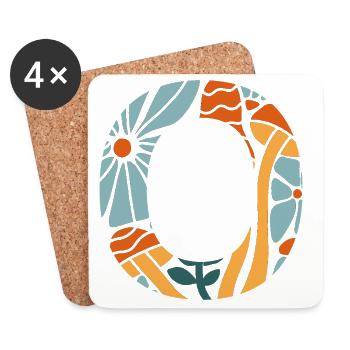 Lettre o fleurs groovy idée cadeau  - Dessous de verre (lot de 4) - blanc - Devant