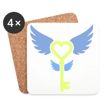 Clé du cœur | Symbole de l’amour et de la romance - Dessous de verre (lot de 4) - blanc - Devant