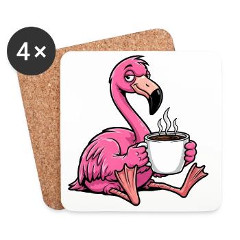 Cute Cartoon Flamingo Coffee Morning Grouch Office On - Coasters (set of 4) - white - Front