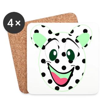 Tête d’ours rieur à pois - Dessous de verre (lot de 4) - blanc - Devant