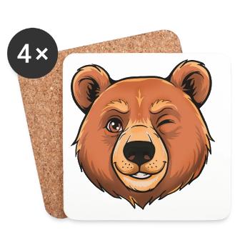 Winking Bear Cartoon - Coasters (set of 4) - white - Front