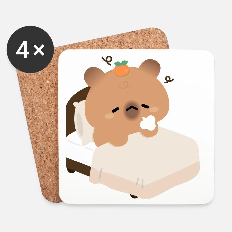 Sleepy Capybara in Cozy Bed - Coasters (set of 4) - white