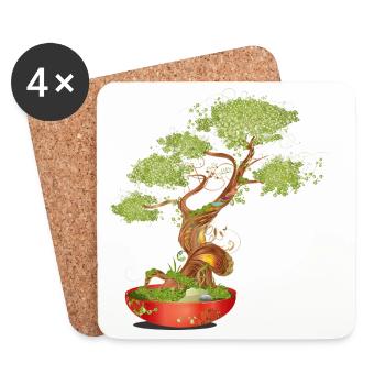 Fantasievoller Bonsai mit leuchtenden Details - Untersetzer (4er-Set) - Weiß - Vorne