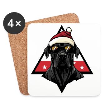 Chien de Noël avec des lunettes de soleil - Dessous de verre (lot de 4) - blanc - Devant