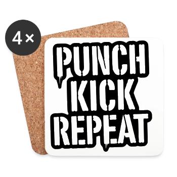 Coup de poing, coup de pied, répétition des lettres - Kickboxing - Dessous de verre (lot de 4) - blanc - Devant
