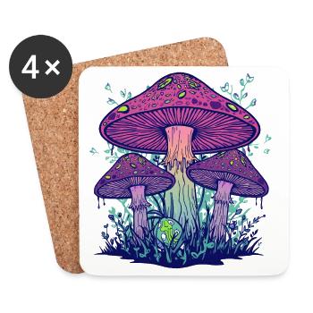 Lila Psychedelische Pilze - Untersetzer (4er-Set) - Weiß - Vorne