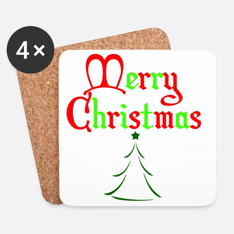 Frohe Weihnachts-Gotikbaum - Untersetzer (4er-Set) - Weiß